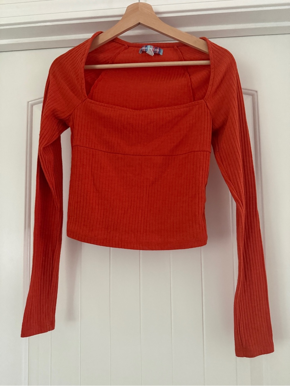 Urban Outfitters Ribbed Square-Neck Long Sleeve Top - Orange